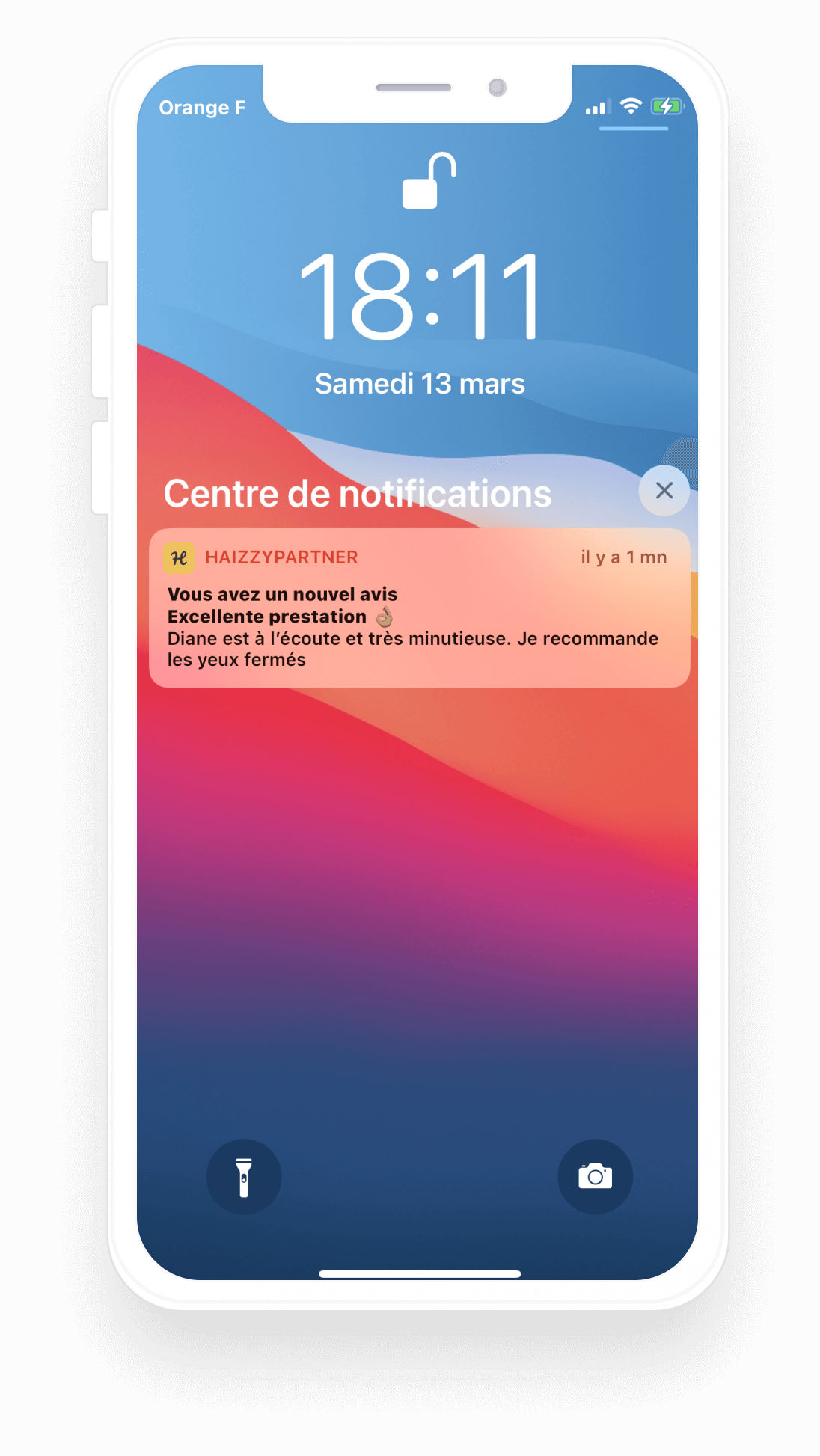 Écran d'accueil de l'application mobile Haizzy